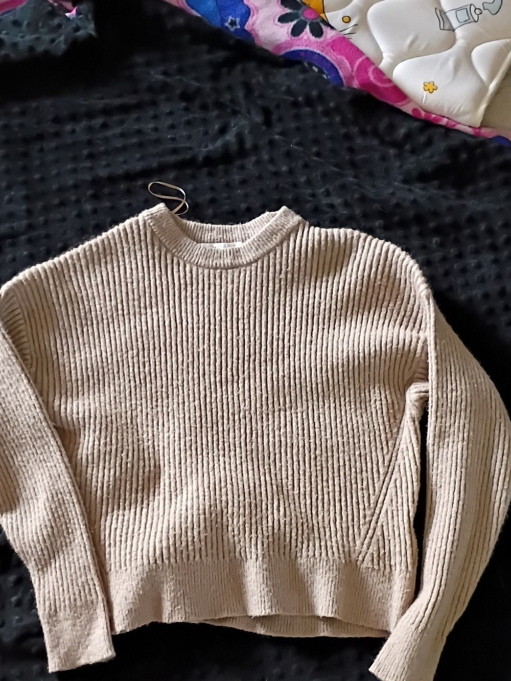 Elodie Cream Ribbed Crewneck Sweater